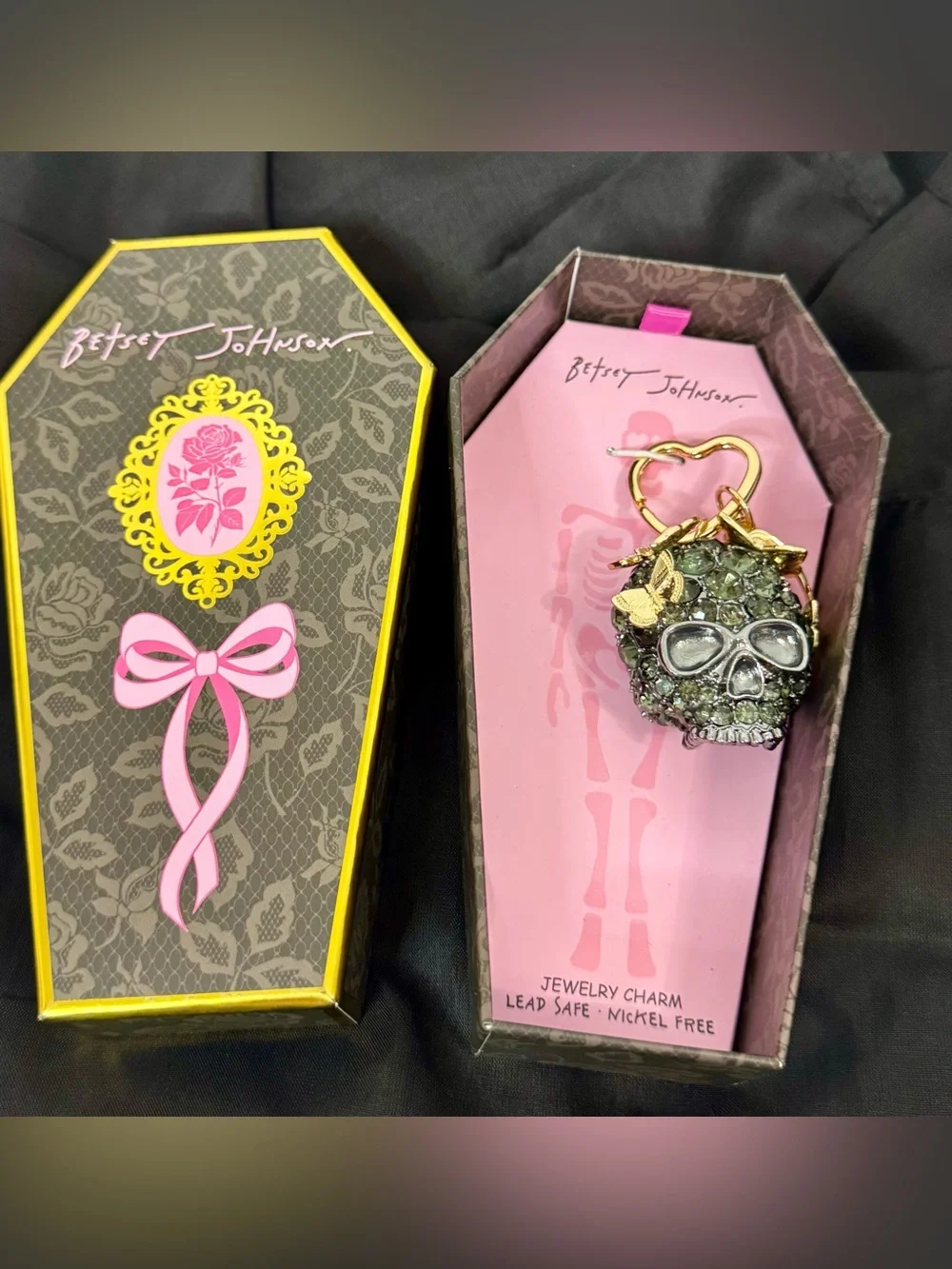 Betsey Johnson Black Crystal Skull Keychain/Purse Charm